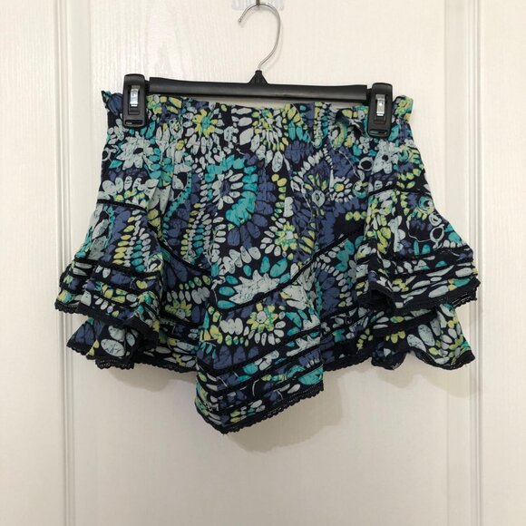 Aerie‎ Floral Ruffled Shorts Size Small Lightweight Cotton Blend Blue Green NWT - Picture 1 of 7